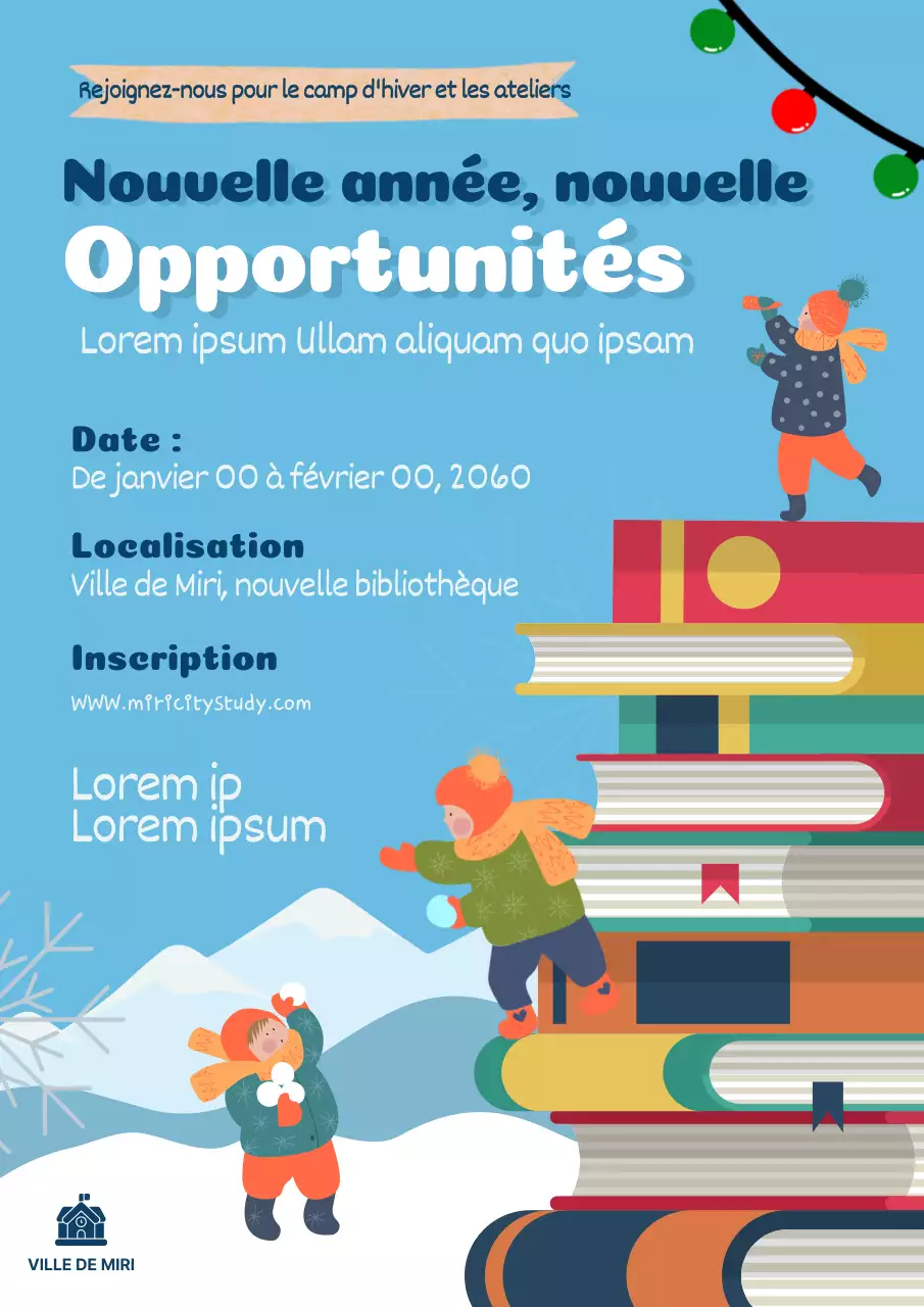 Publicité pour le camp d'hiver de la Sky Blue and White Kitsch School