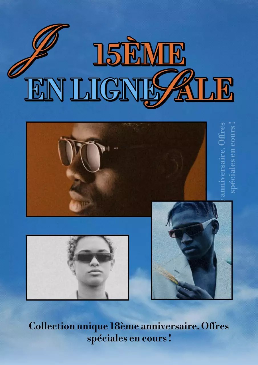 Concept vintage d'annonce de réduction en ligne en bleu clair et orange