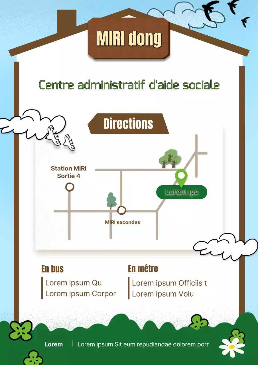 Plan d'accès au bureau d'aide sociale bleu clair et vert