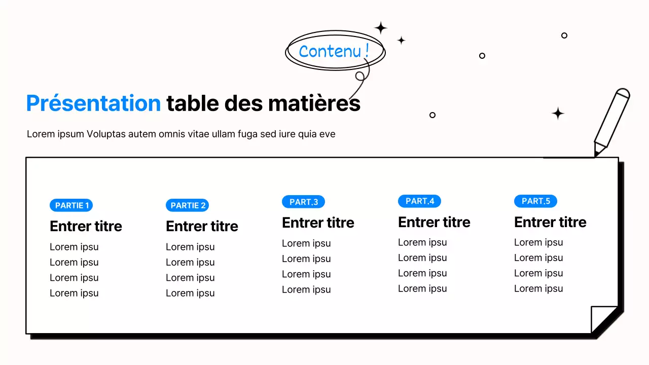 Présentation simple de travail de bureau en bleu et noir