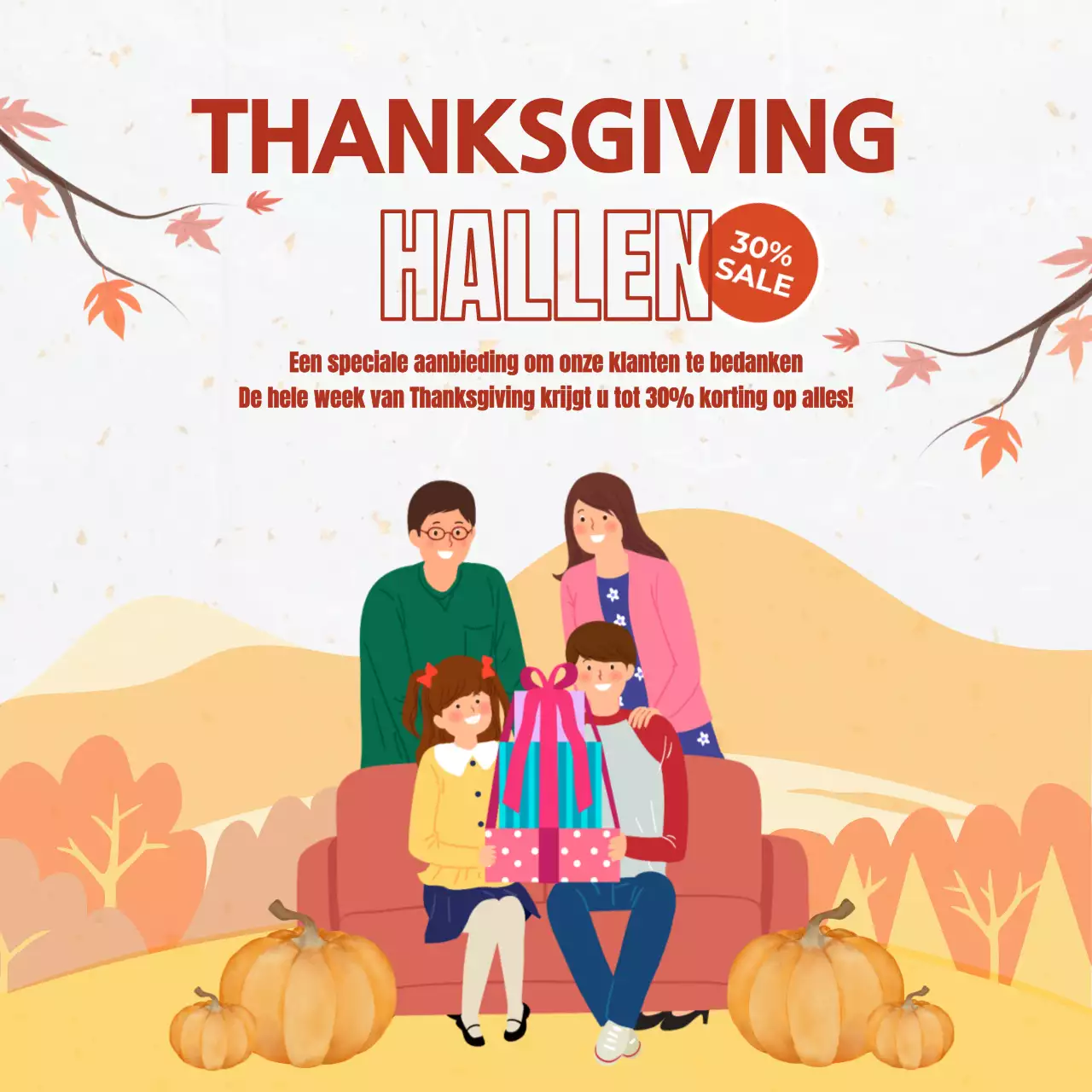 Gele en oranje eenvoudige Thanksgiving Sale promotie