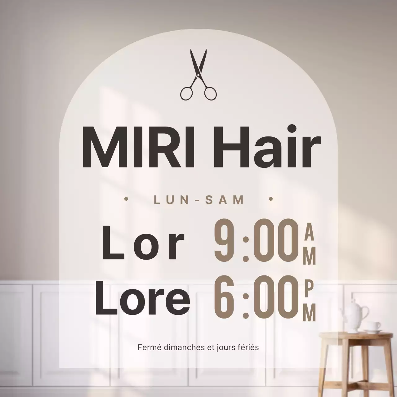 Annonce des heures d'ouverture de notre magasin beige et moderne