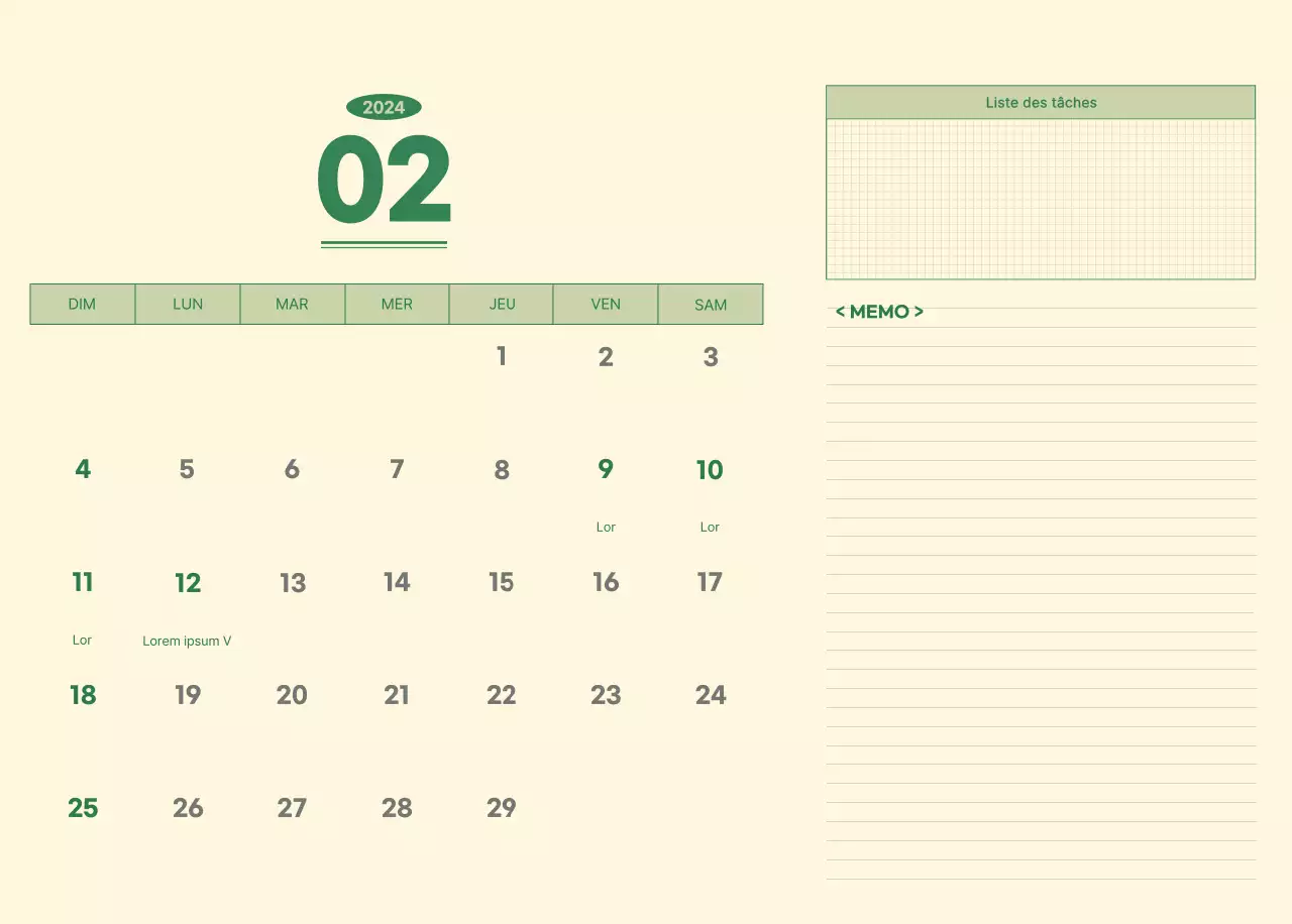 Calendrier mural SAT D-day notepad concept en vert et jaune clair