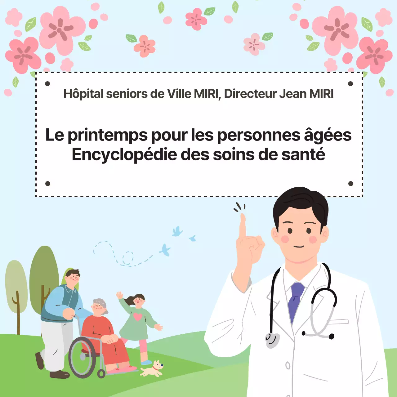 Bulletin d'information rose et jaune sur les soins de santé aux personnes âgées au printemps
