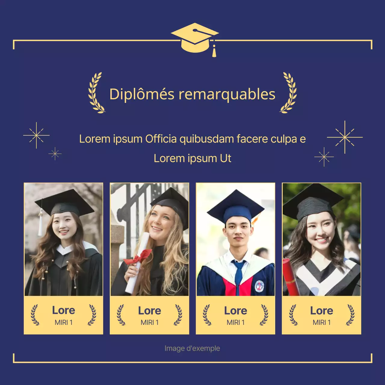 Un billet de fin d'études classique en bleu marine et en or