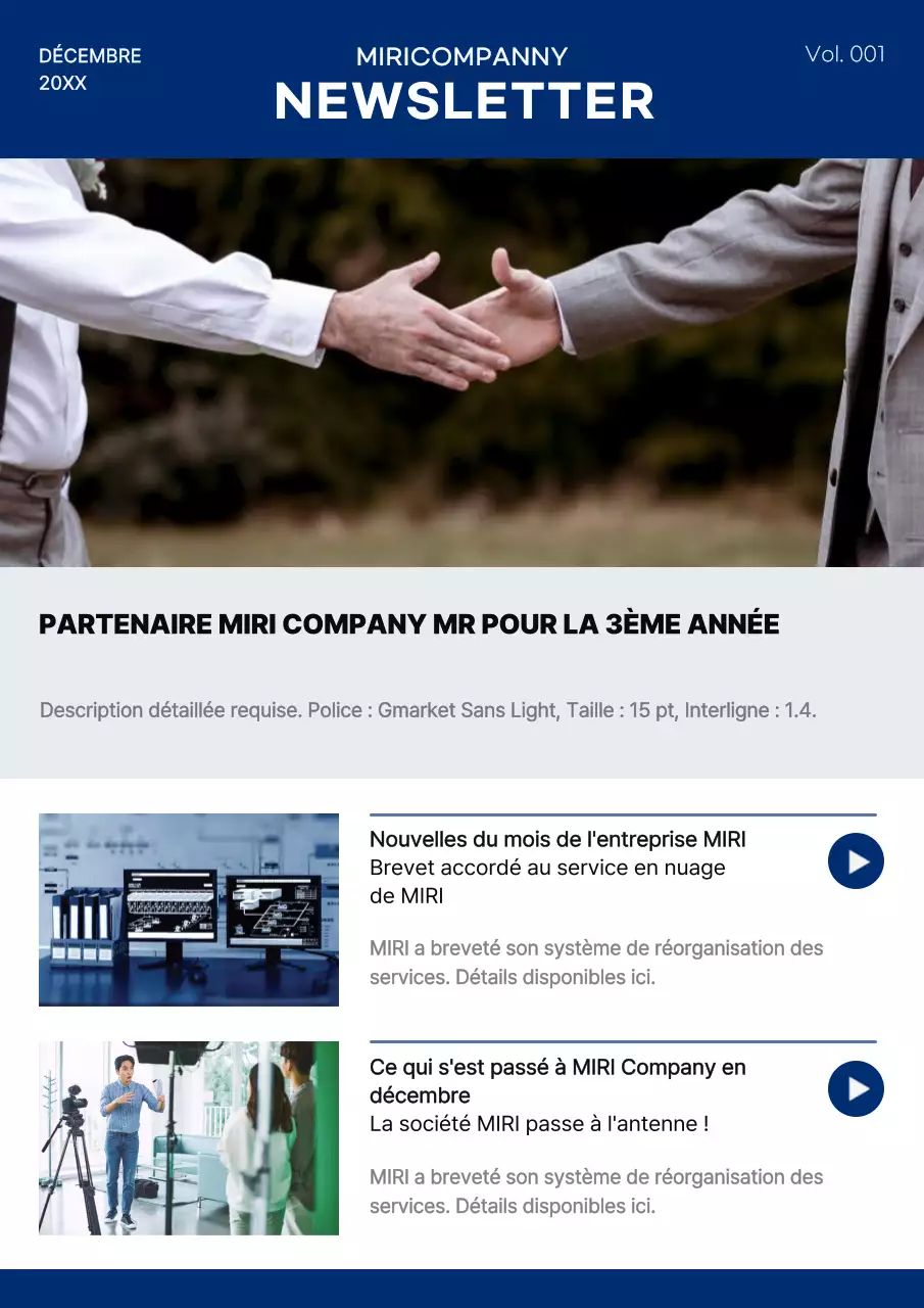 Annonce simple de nouvelles de l'entreprise en bleu marine et blanc