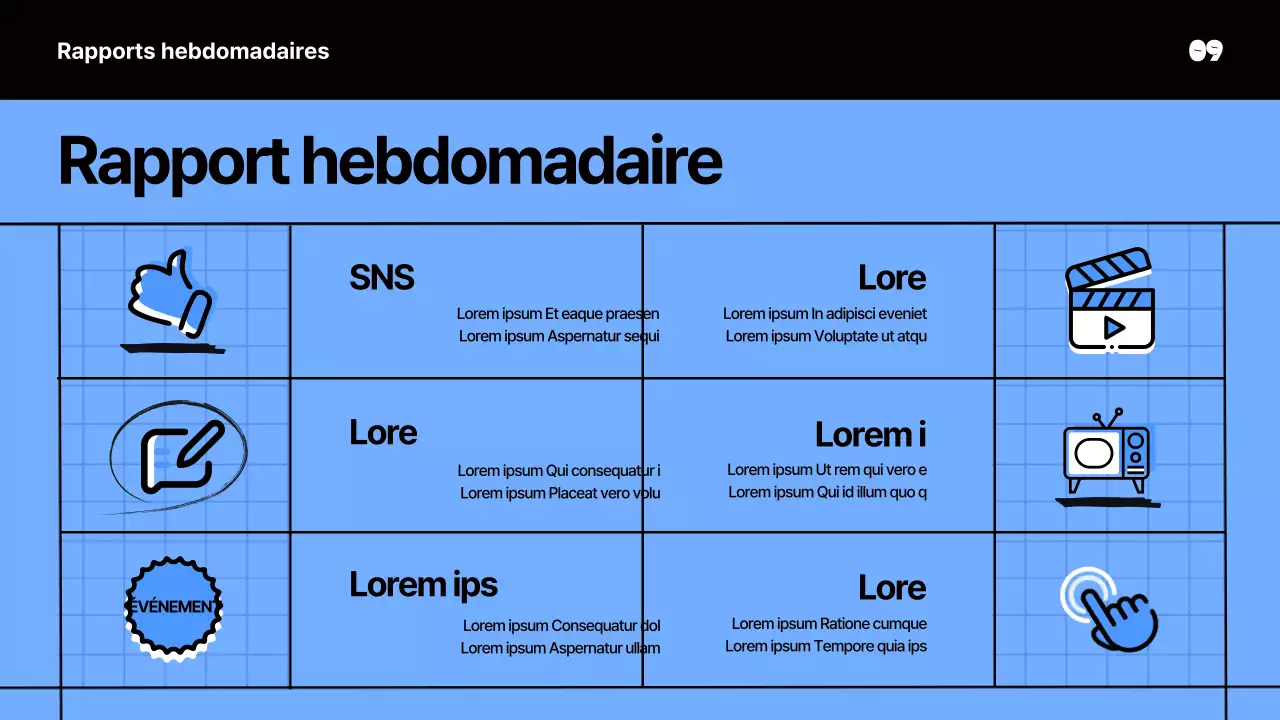 Matériel de réunion kitsch en bleu