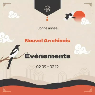 Publicité pour le Nouvel An chinois en orange et marron