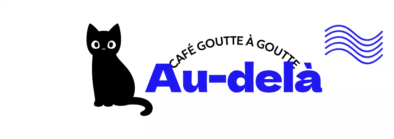 Marchandises de café avec des chats mignons, du texte bleu et des vagues