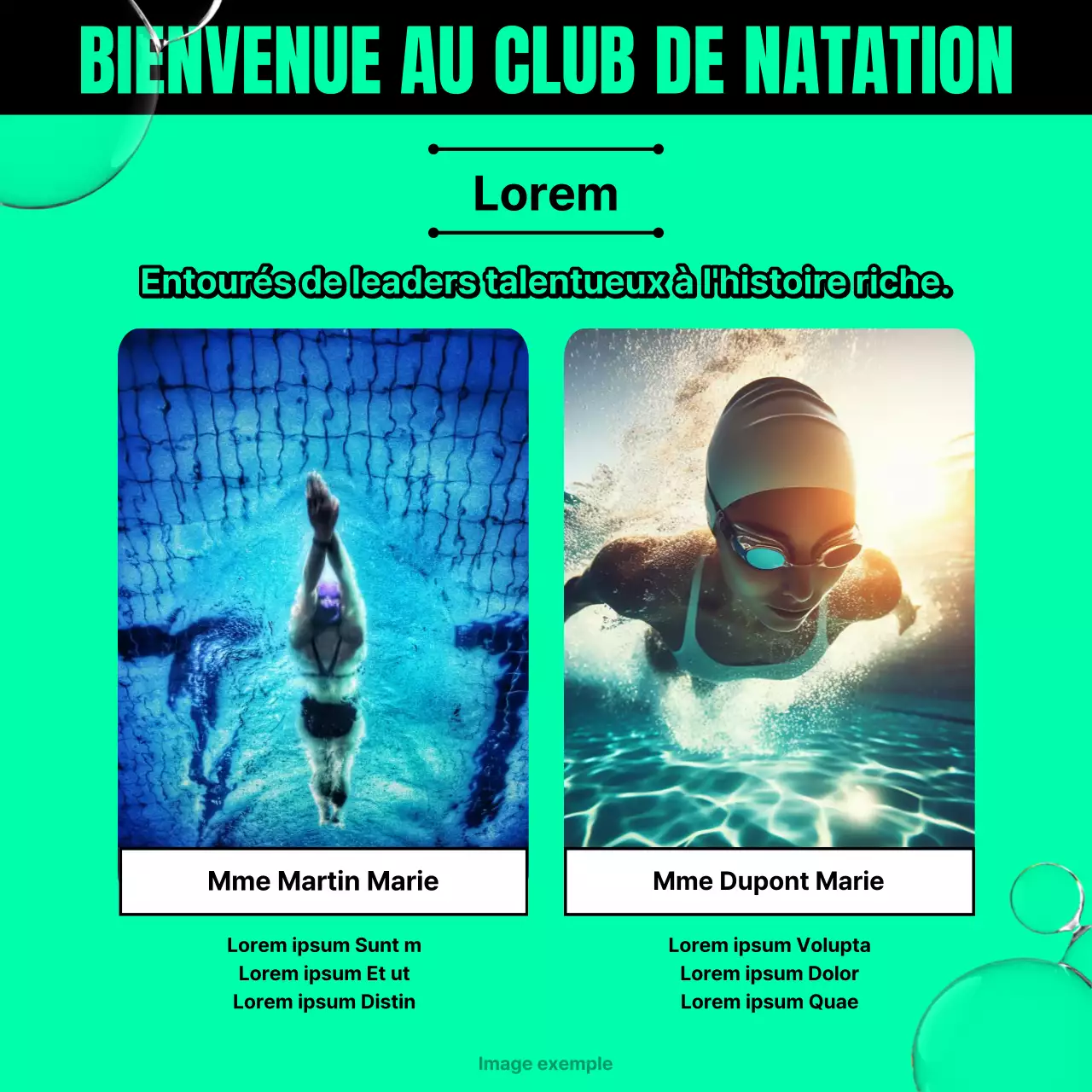 Promouvoir le recrutement des clubs de natation avec la tendance verte et noire