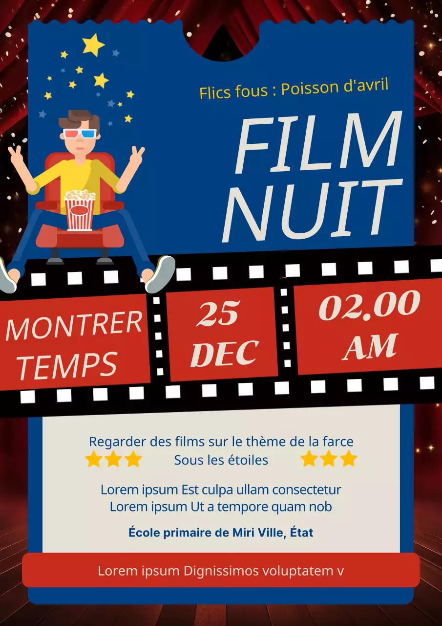 Promotionnel de la soirée cinéma du poisson d'avril rouge et bleu charmant