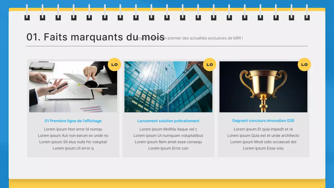 Lettre d'information mensuelle d'entreprise simple en bleu et jaune