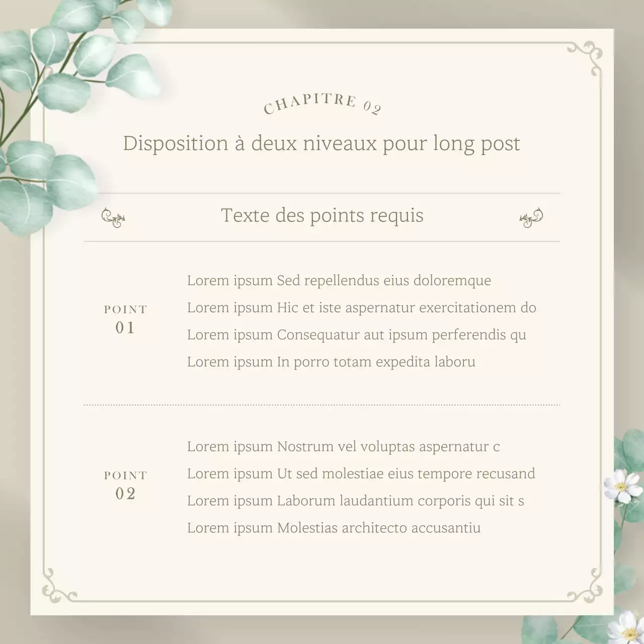 Lettre d'information florale luxueuse en beige et vert