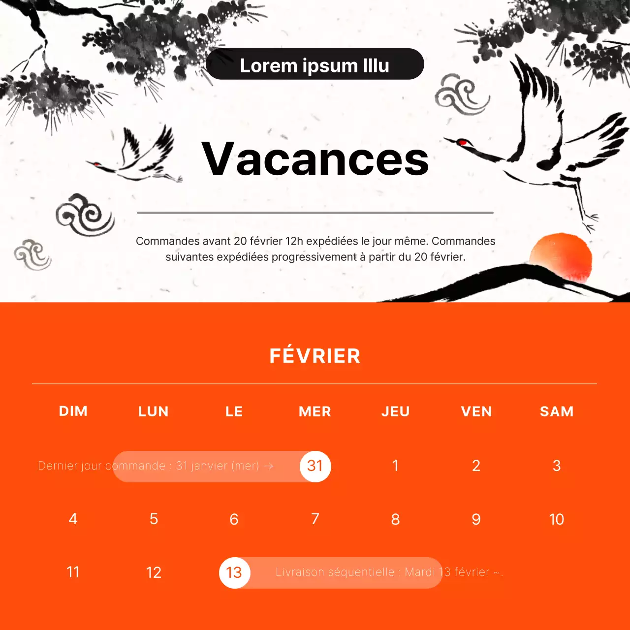 Guide des horaires d'expédition pour les fêtes traditionnelles en orange et blanc