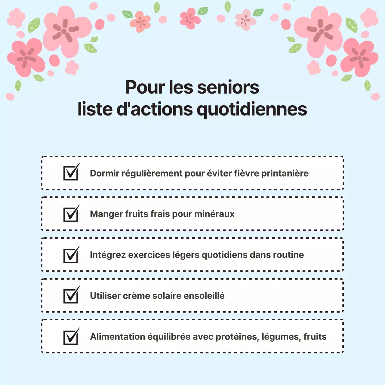 Bulletin d'information rose et jaune sur les soins de santé aux personnes âgées au printemps