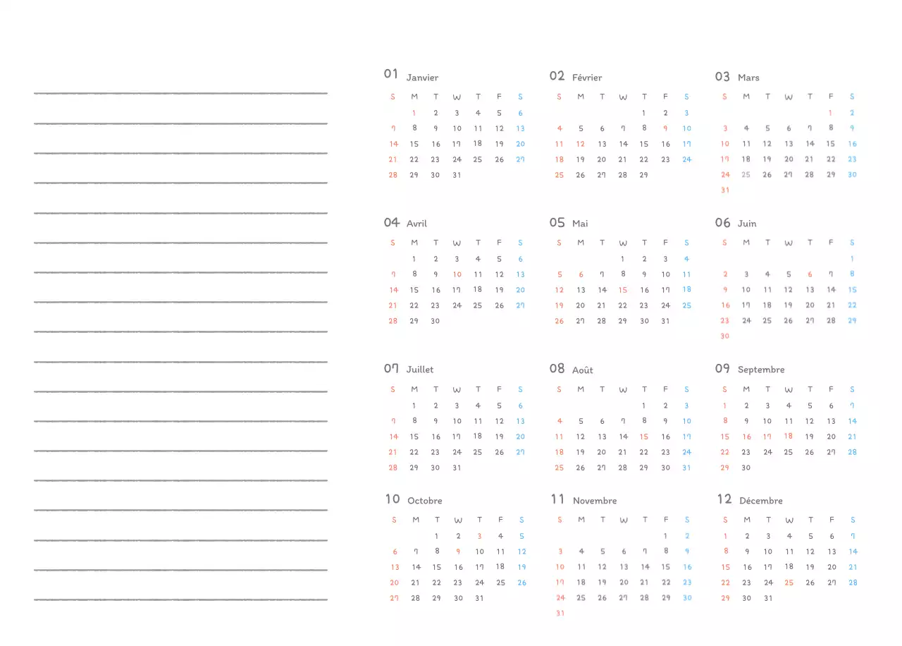 Calendriers mignons avec des illustrations câlines