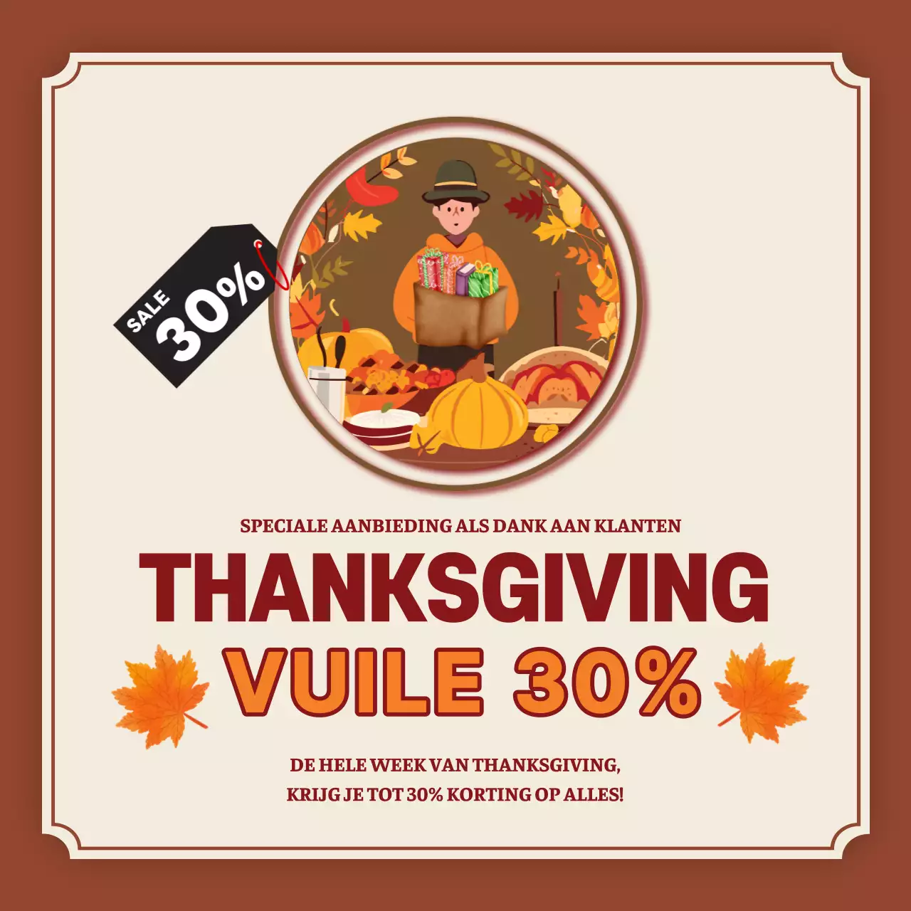 Beige en bruin eenvoudige reclame voor Thanksgiving Sale