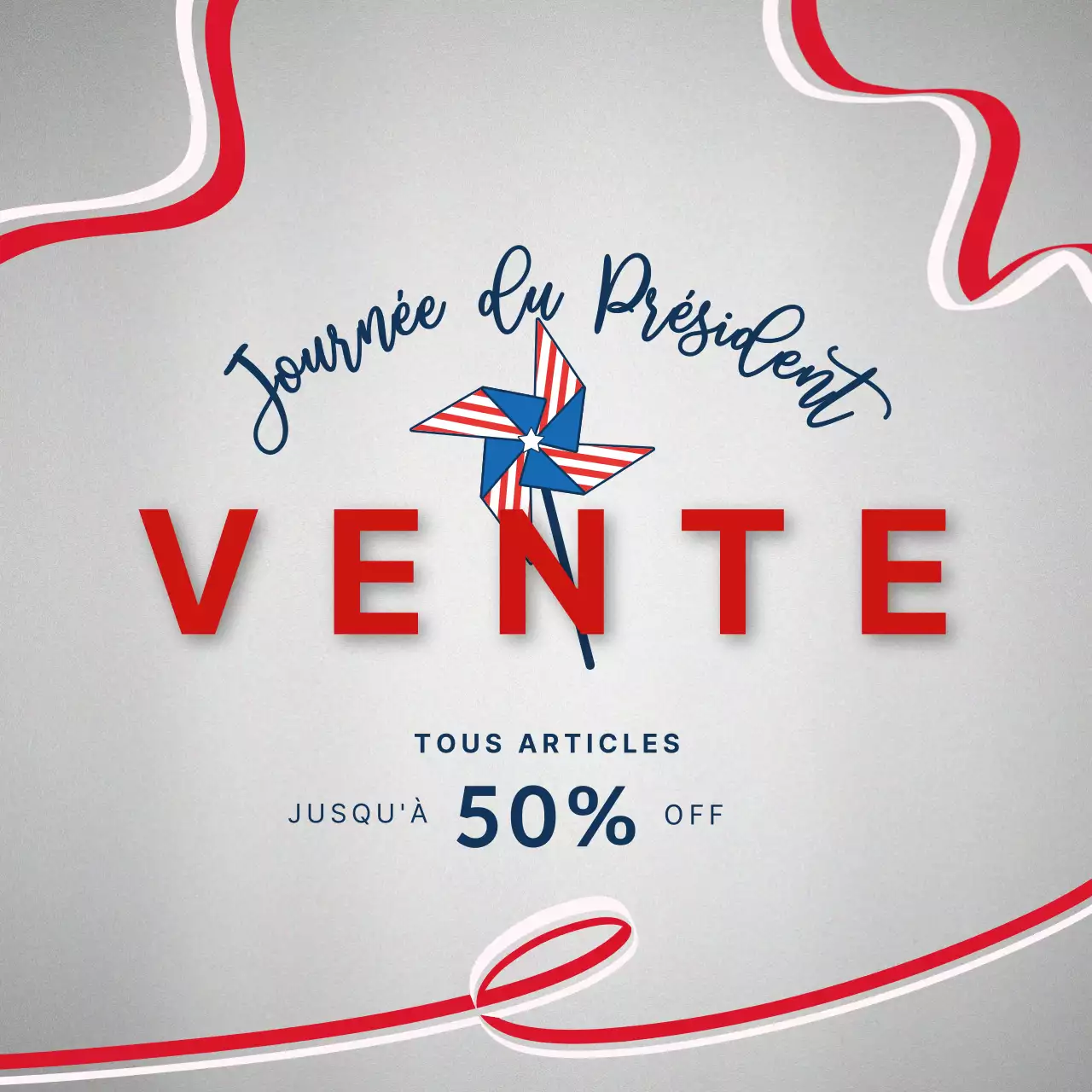 Grey and Red Basic President's Day Sale Annonce