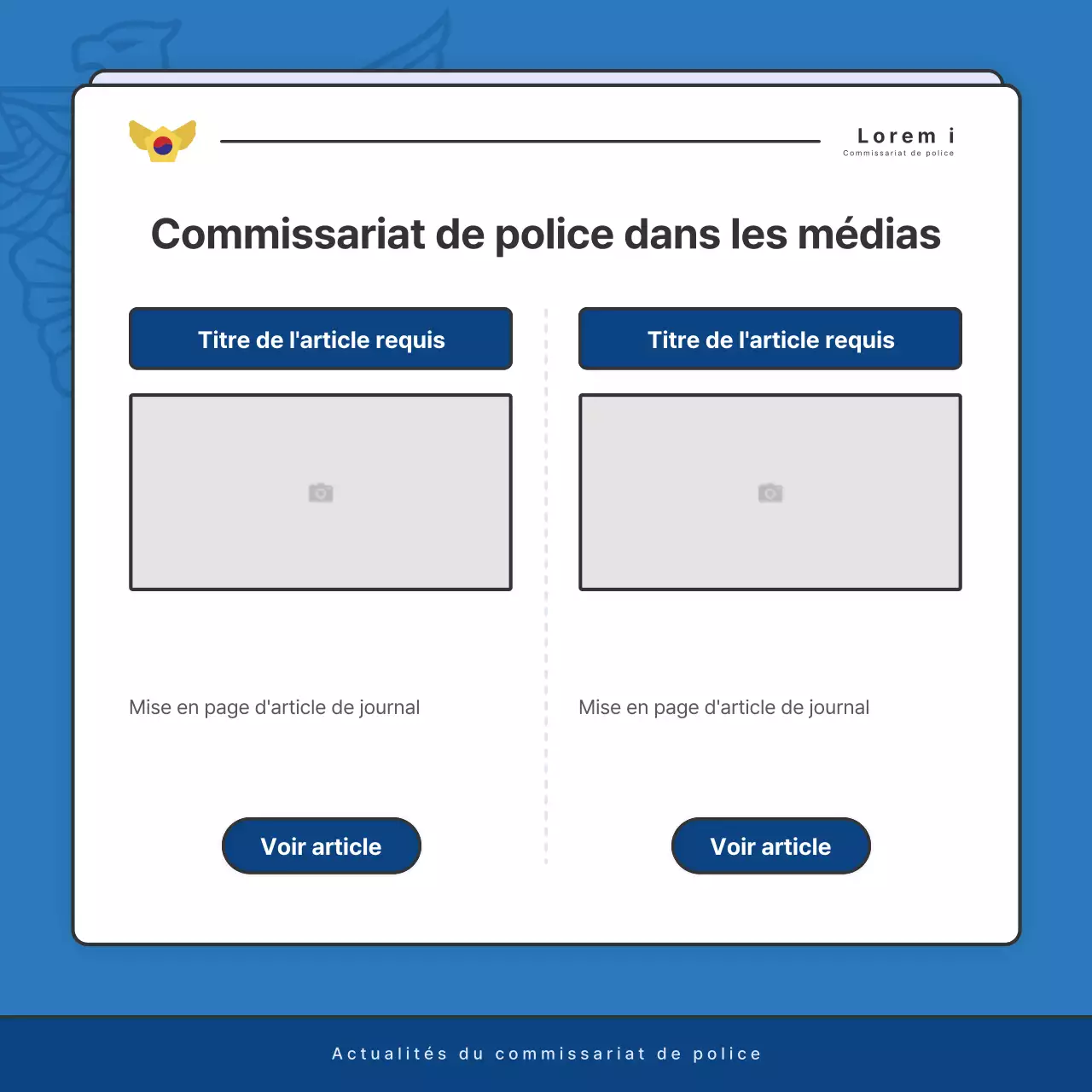 Affichage par défaut du bulletin d'information du poste de police en bleu et en bleu marine