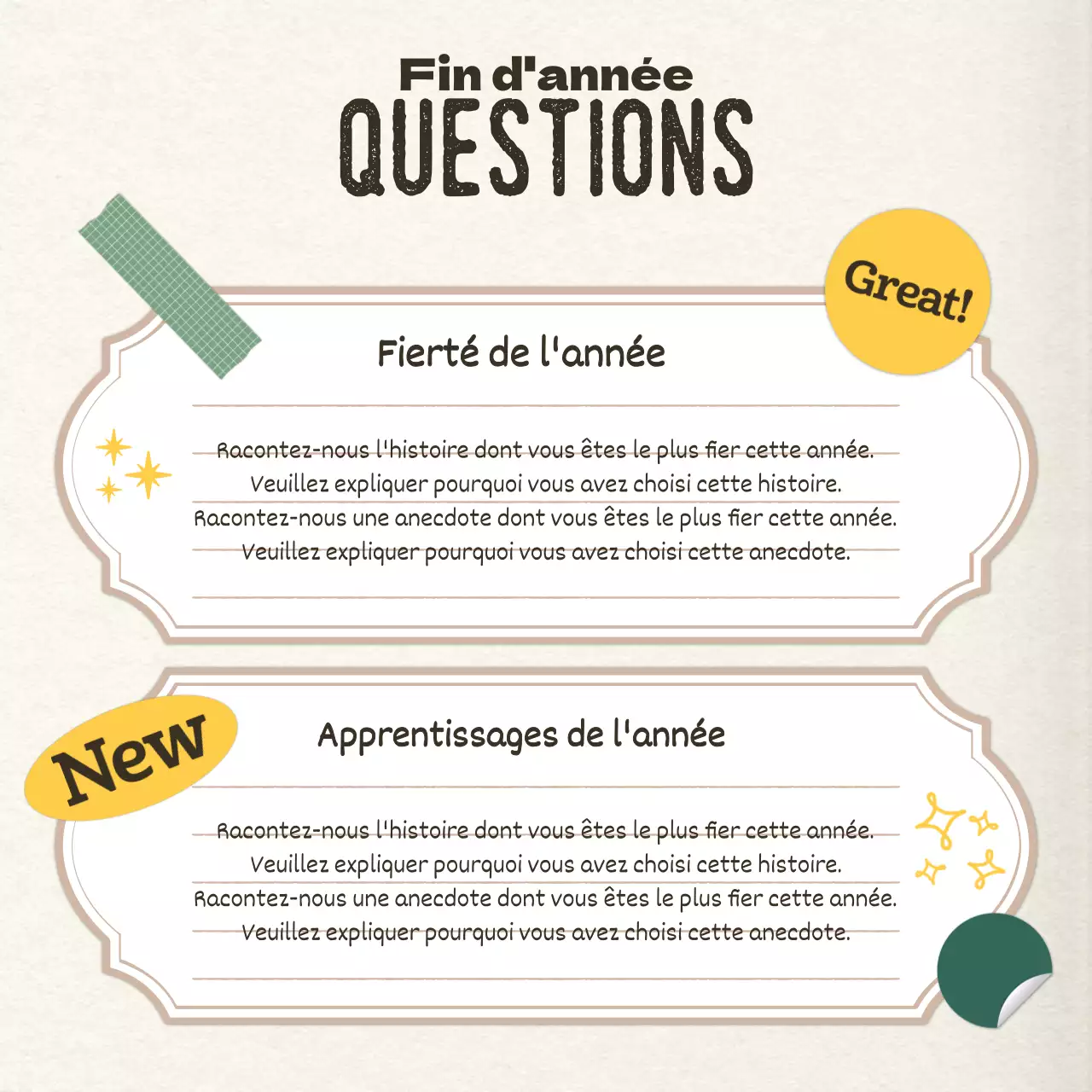 Poste de fin d'année personnel vintage en jaune et ivoire