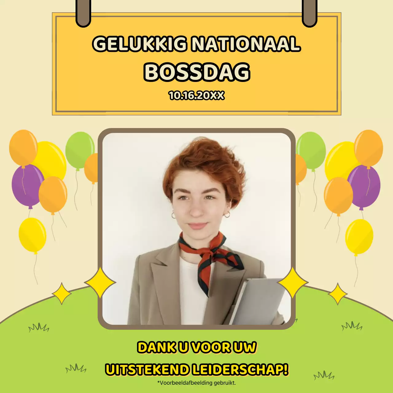 Lime en gele kitsch Happy Boss Day aankondiging