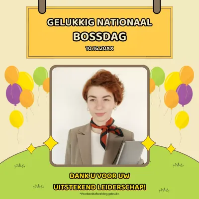 Lime en gele kitsch Happy Boss Day aankondiging