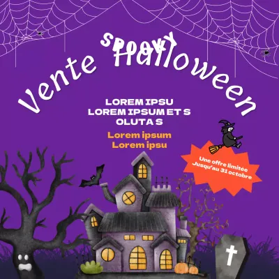 Publicité pour Halloween fantaisie violette et blanche