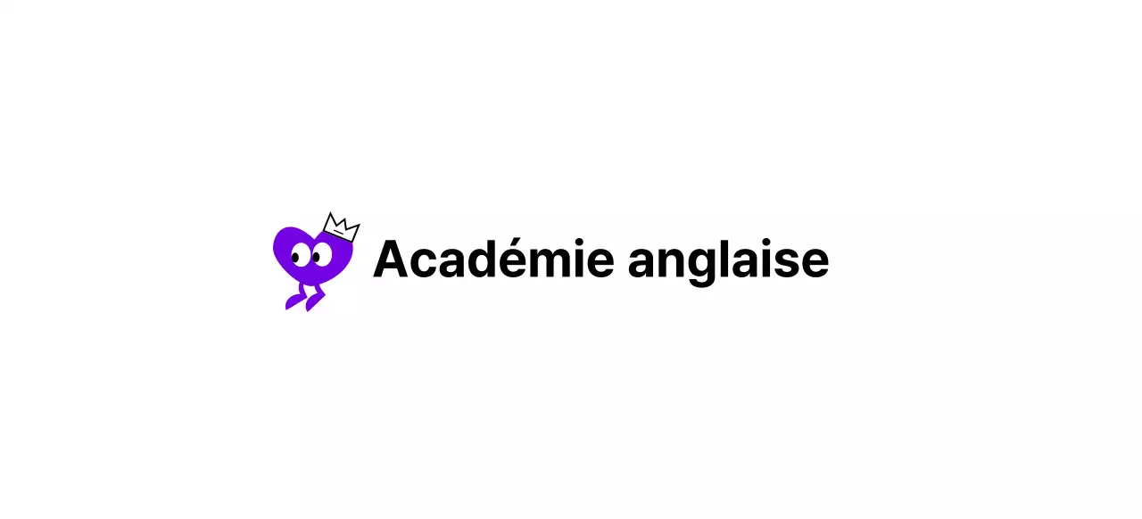 Académie d'anglais avec un concept mignon mettant en scène des personnages au cœur violet