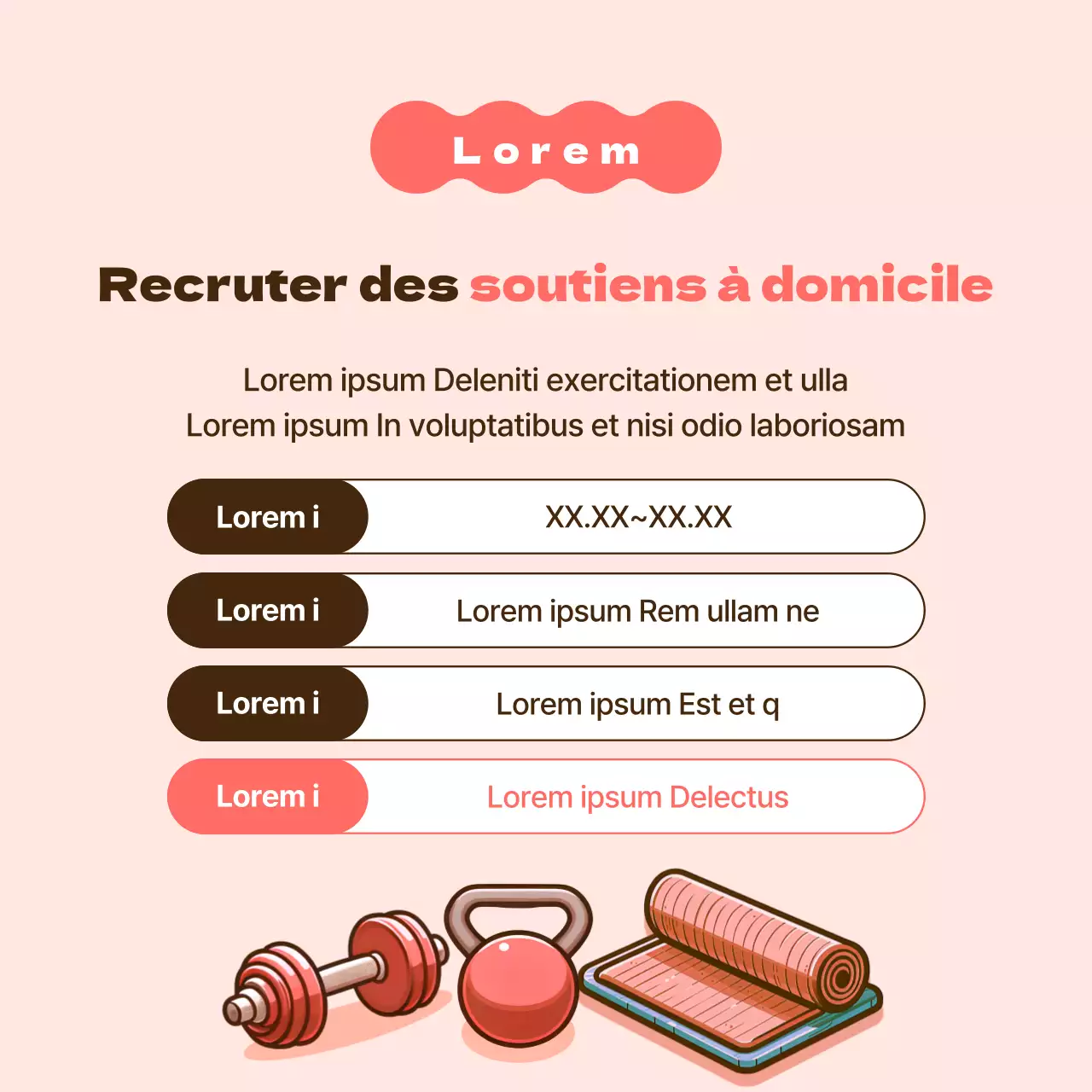 Promouvoir une simple séance d'entraînement à domicile en rose et marron pour recruter des sympathisants