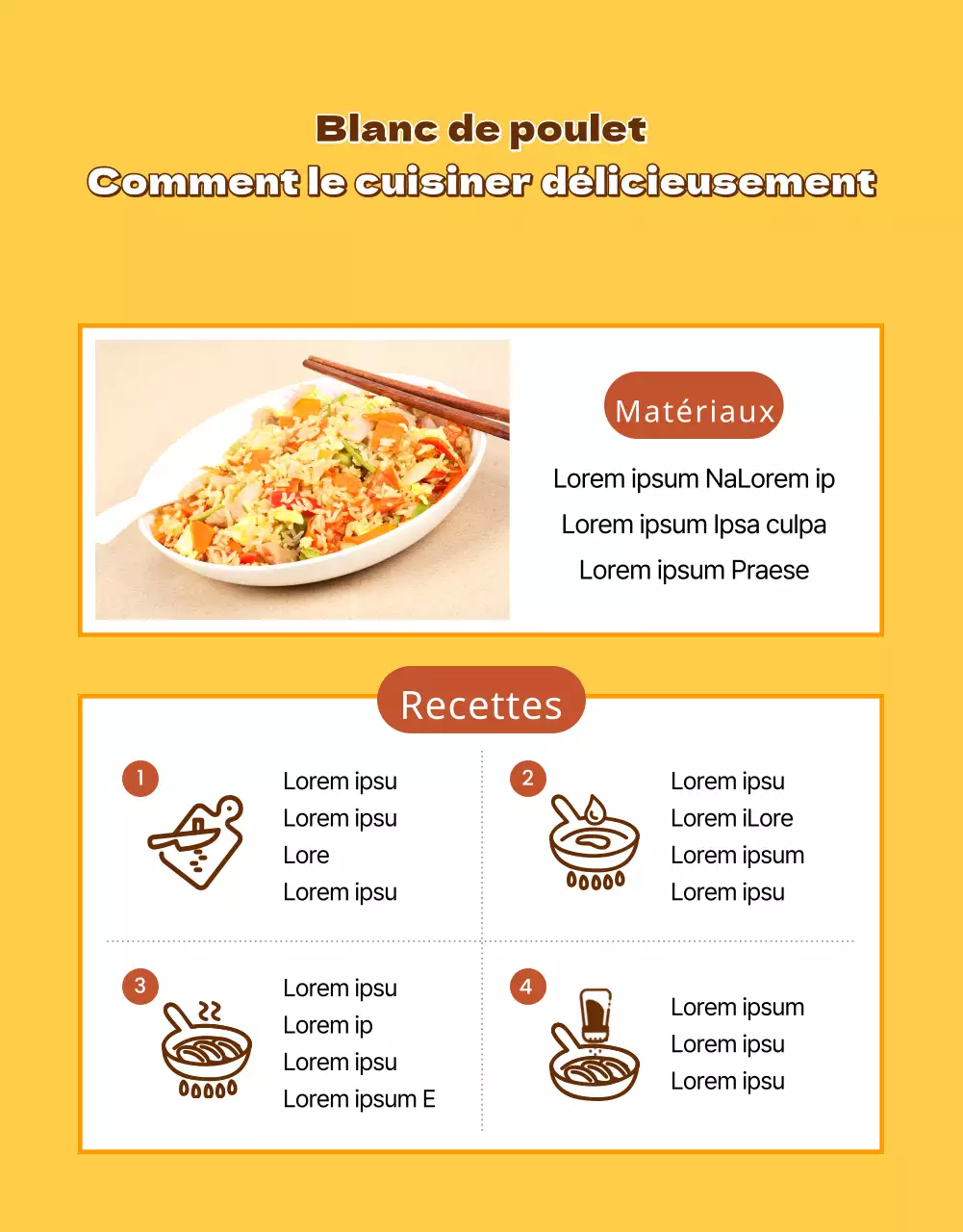 Promouvoir les produits à base de blanc de poulet jaune et brun