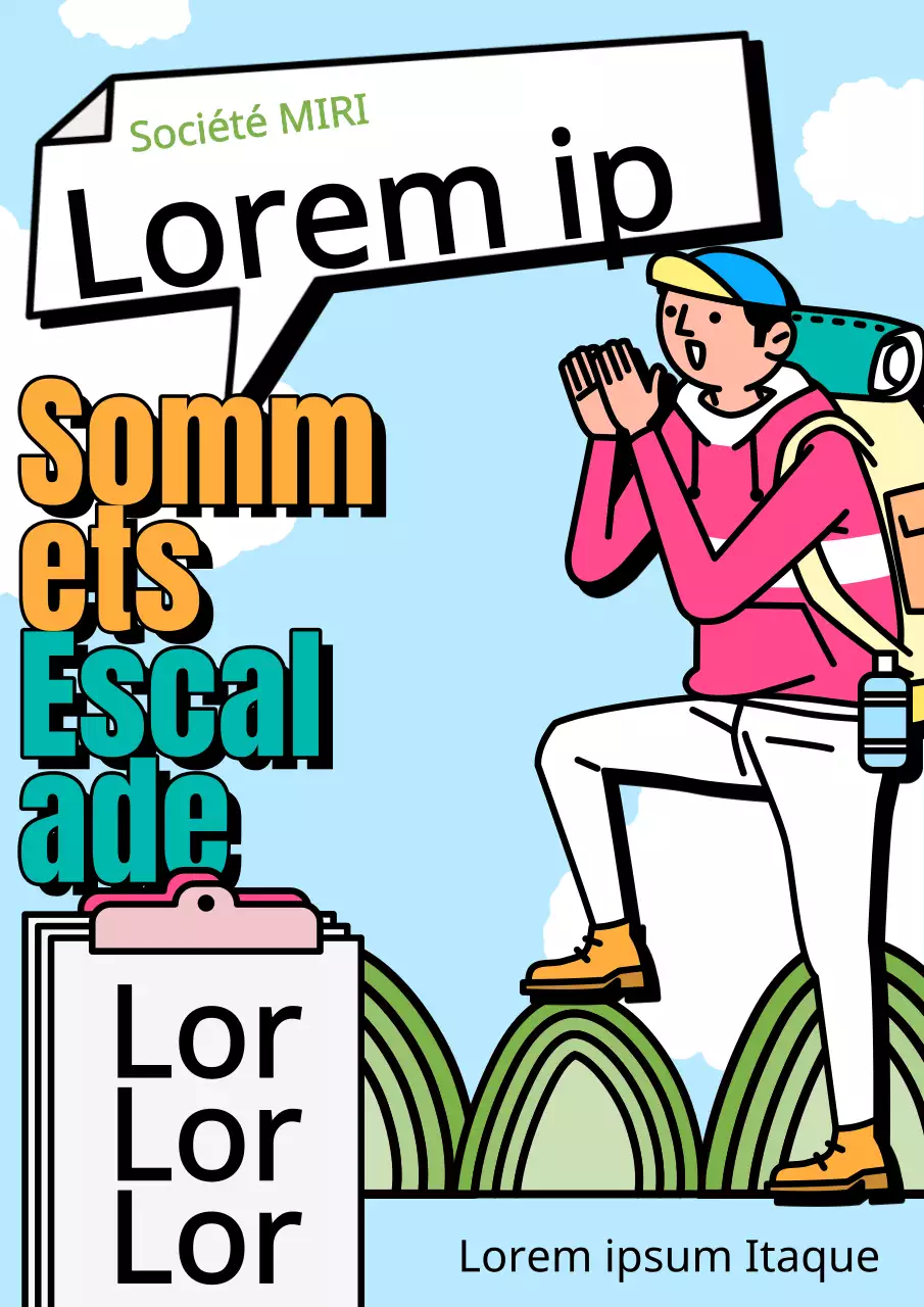 Annonce de la fréquentation d'un club d'escalade dans le style pop-art orange et menthe