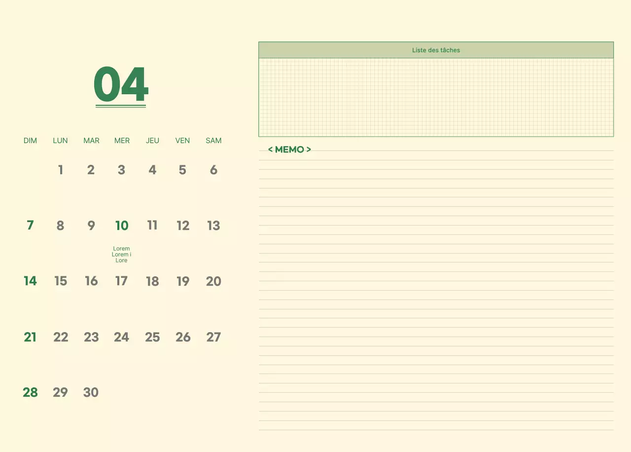 Calendrier mural SAT D-day notepad concept en vert et jaune clair