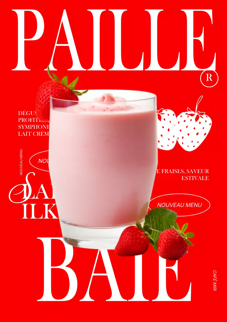 Publicité tendance pour le jus de fraise en rouge et blanc