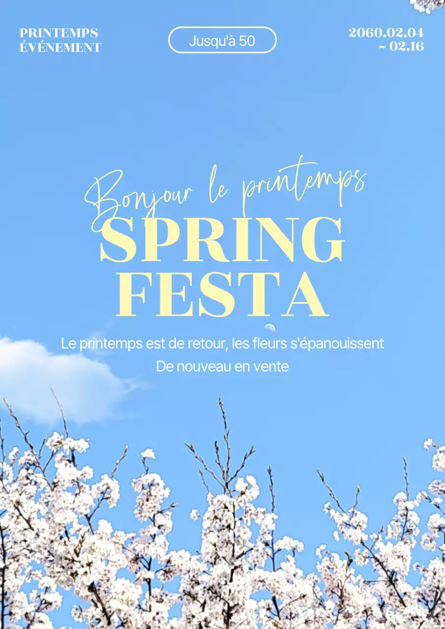 Promouvoir une simple vente de printemps en bleu clair et jaune
