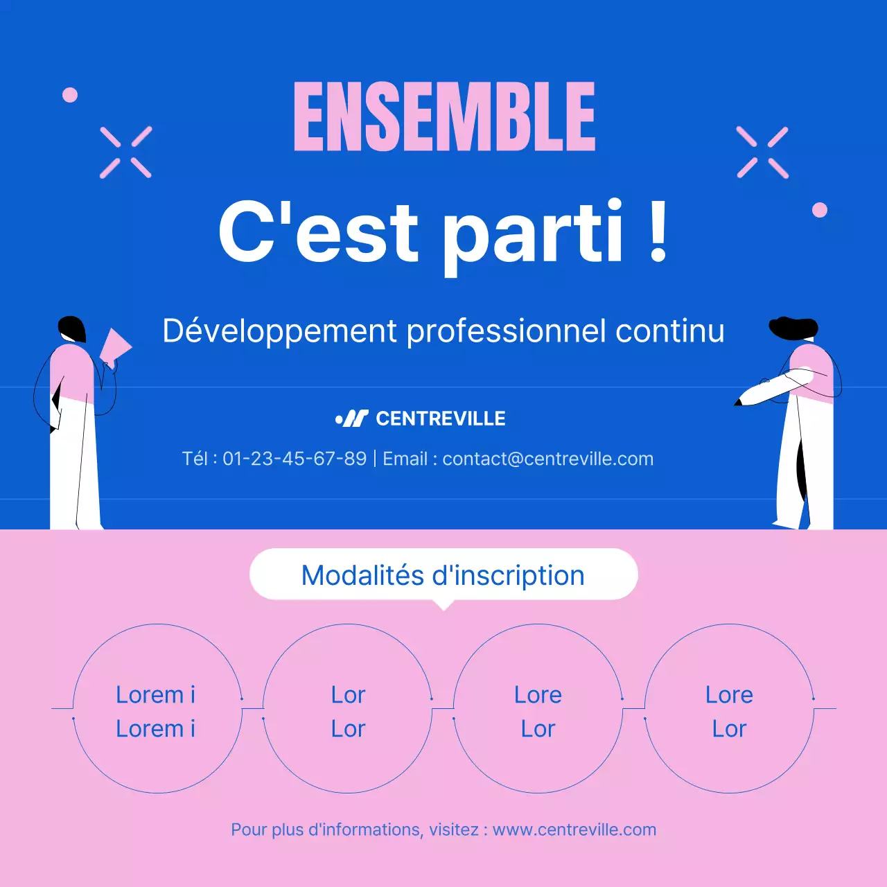 Promouvoir le programme moderne bleu et rose "Women's Career Leap" (Saut de carrière pour les femmes)
