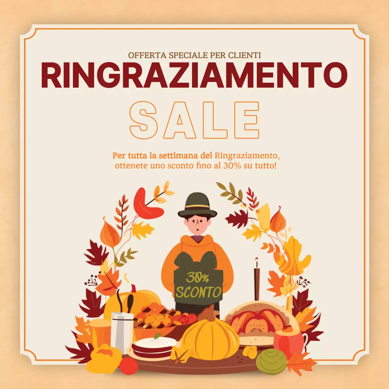 Pubblicità semplice beige e arancione per il Giorno del Ringraziamento