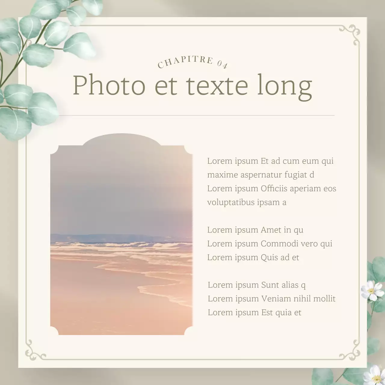 Lettre d'information florale luxueuse en beige et vert