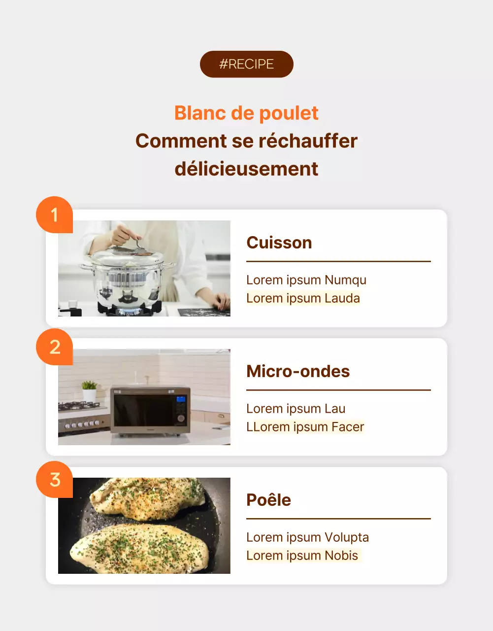 Promouvoir les blancs de poulet Simple Diet à l'orange et au marron