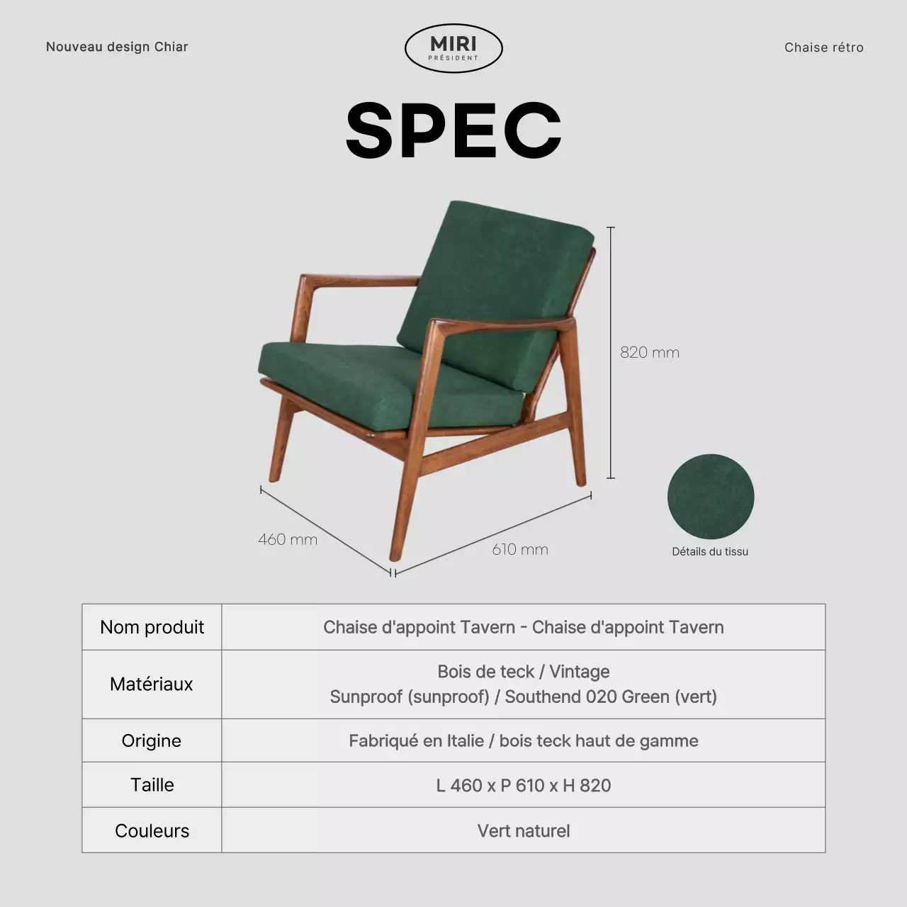 Brand une chaise simple en gris et vert