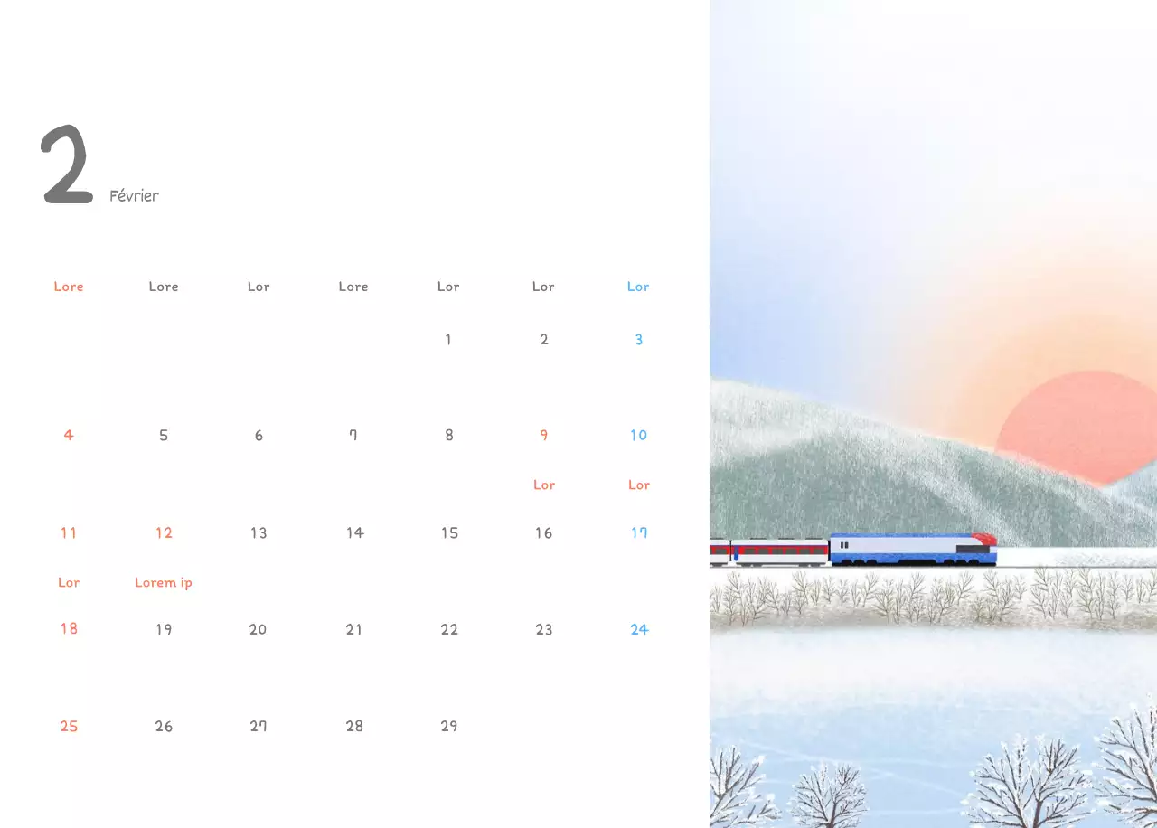 Calendriers mignons avec des illustrations câlines