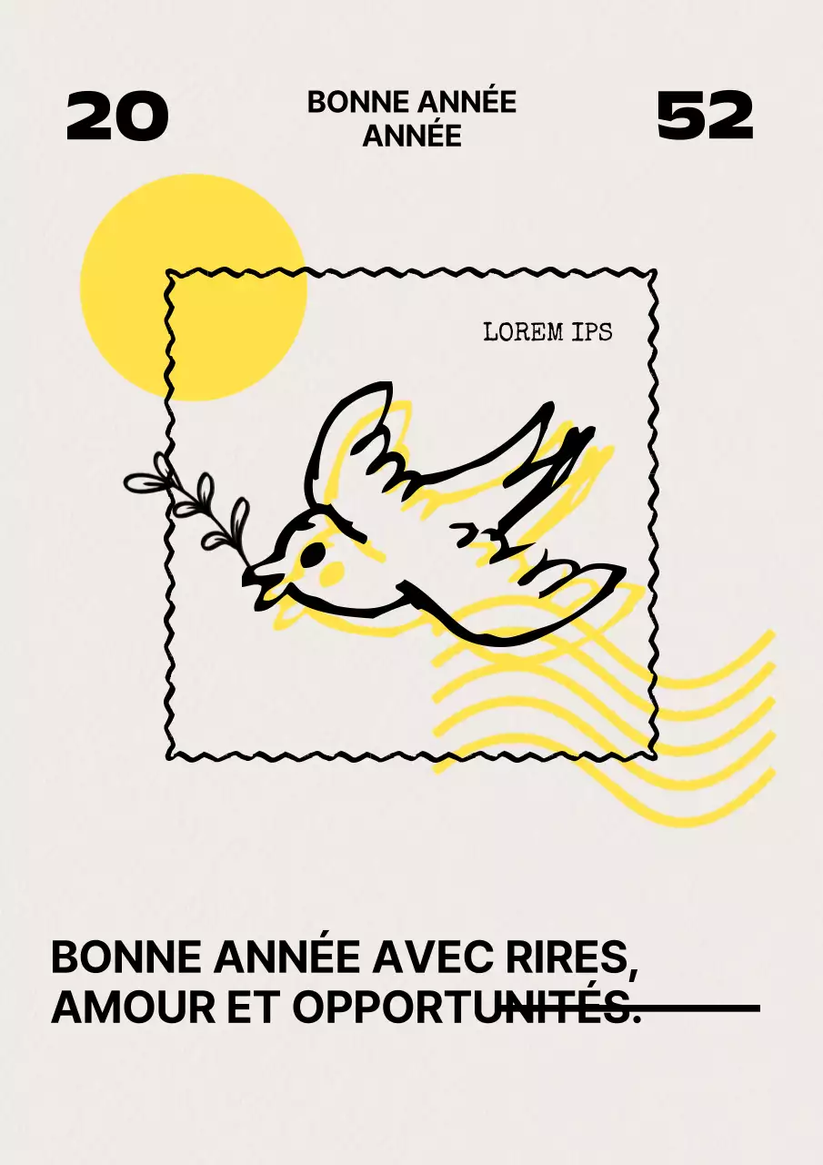 Cartes de vœux minimalistes pour le Nouvel An en beige et jaune