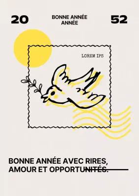 Cartes de vœux minimalistes pour le Nouvel An en beige et jaune