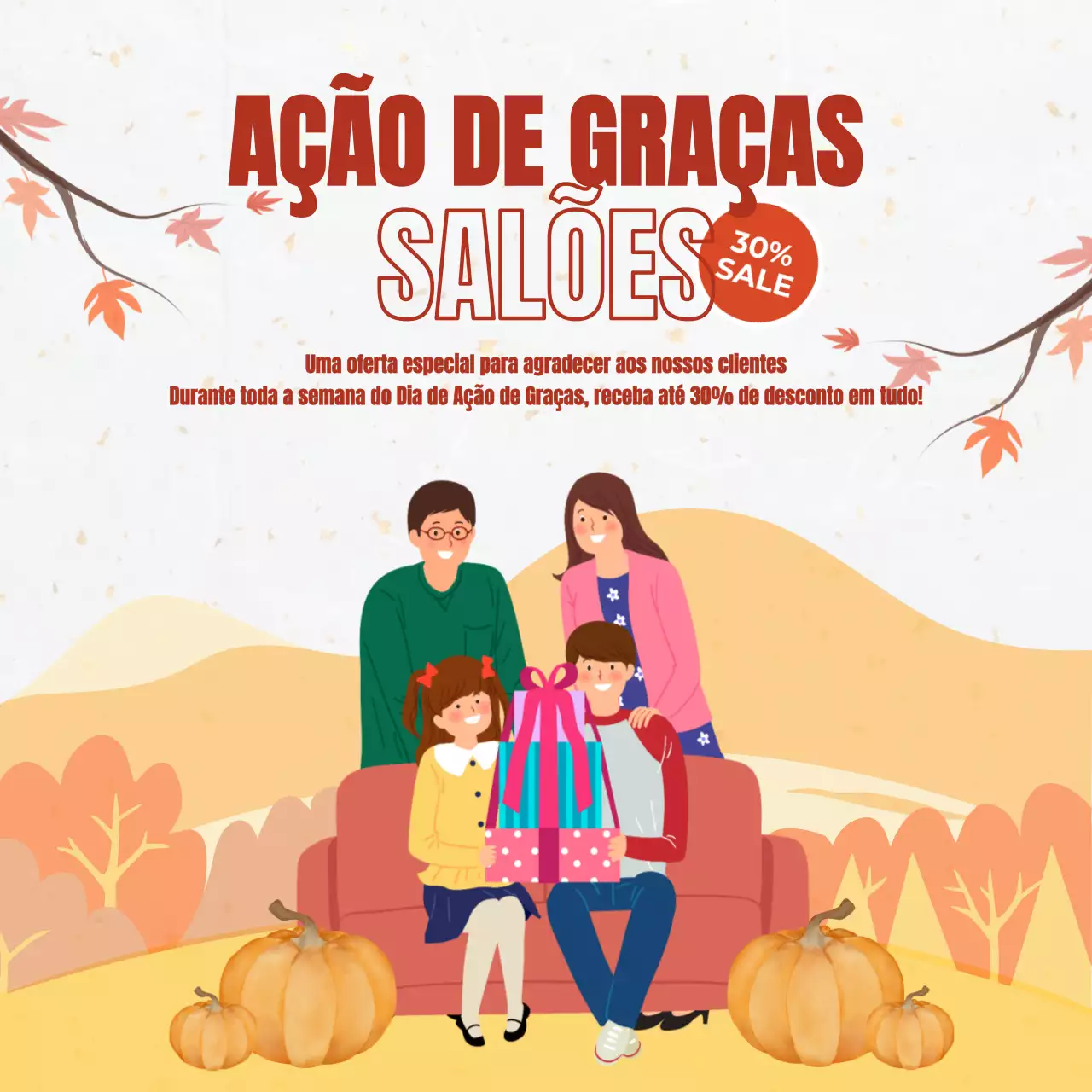 Promoção simples de Ação de Graças em amarelo e laranja