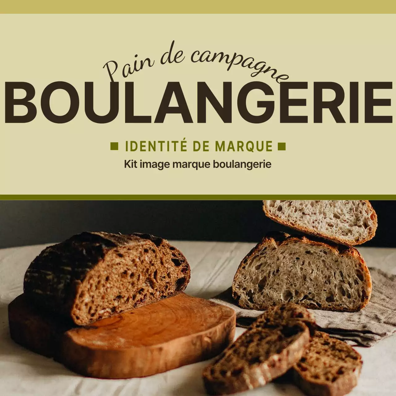 Un poste de marque de boulangerie minimaliste en jaune et kaki