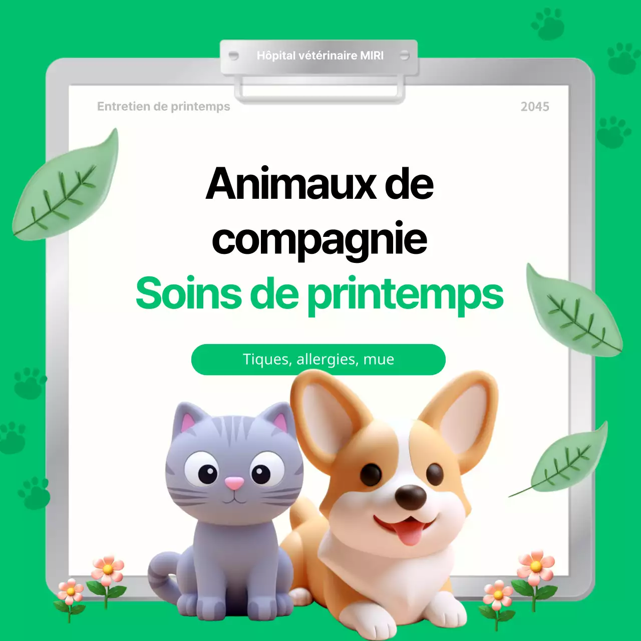 Les soins printaniers pour animaux de compagnie expliqués dans des couleurs vertes et brunes simples