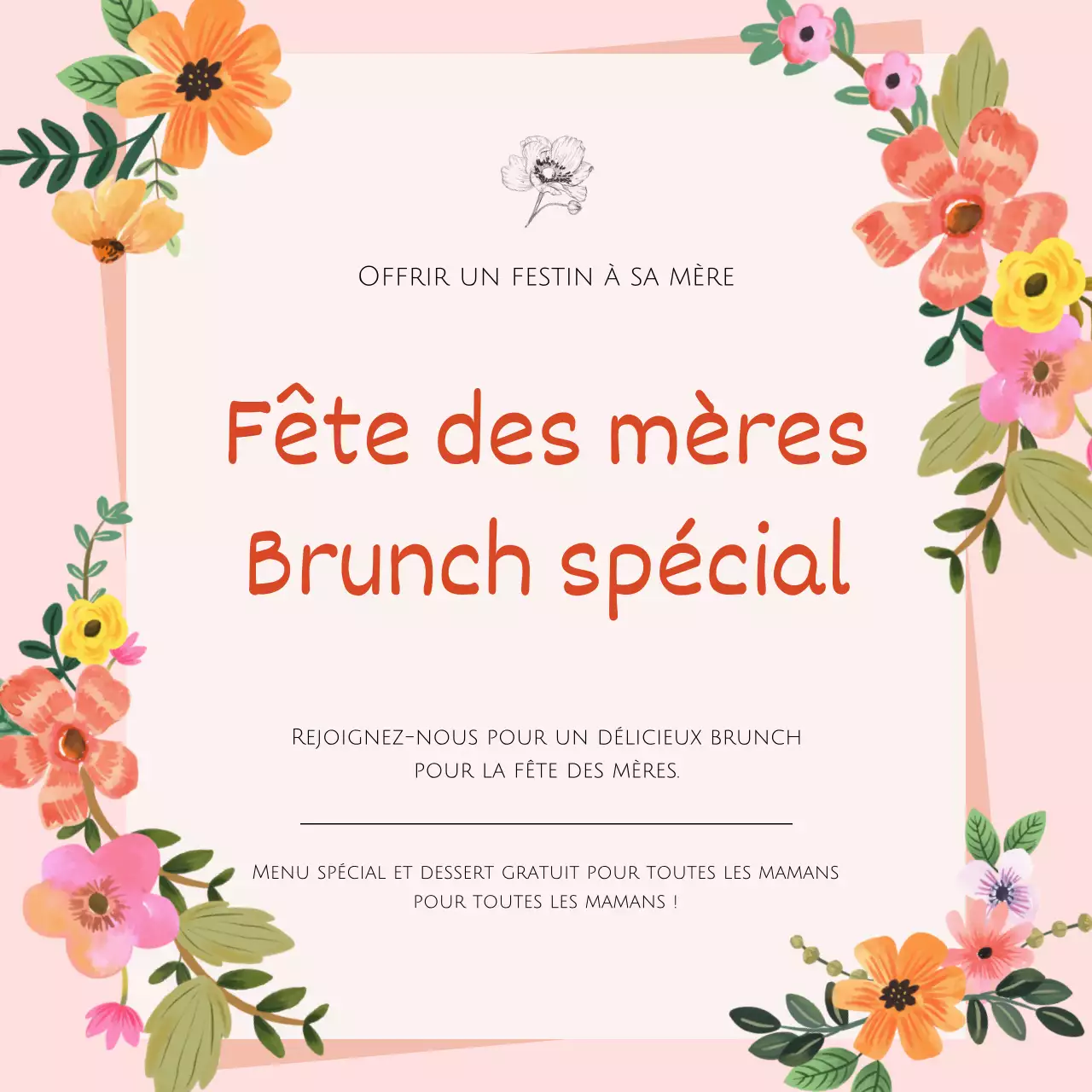 Annonce d'un brunch élégant pour la fête des mères en rose et vert