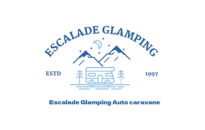 Magasin de camping avec illustrations de montagnes, de la lune et de camping-cars