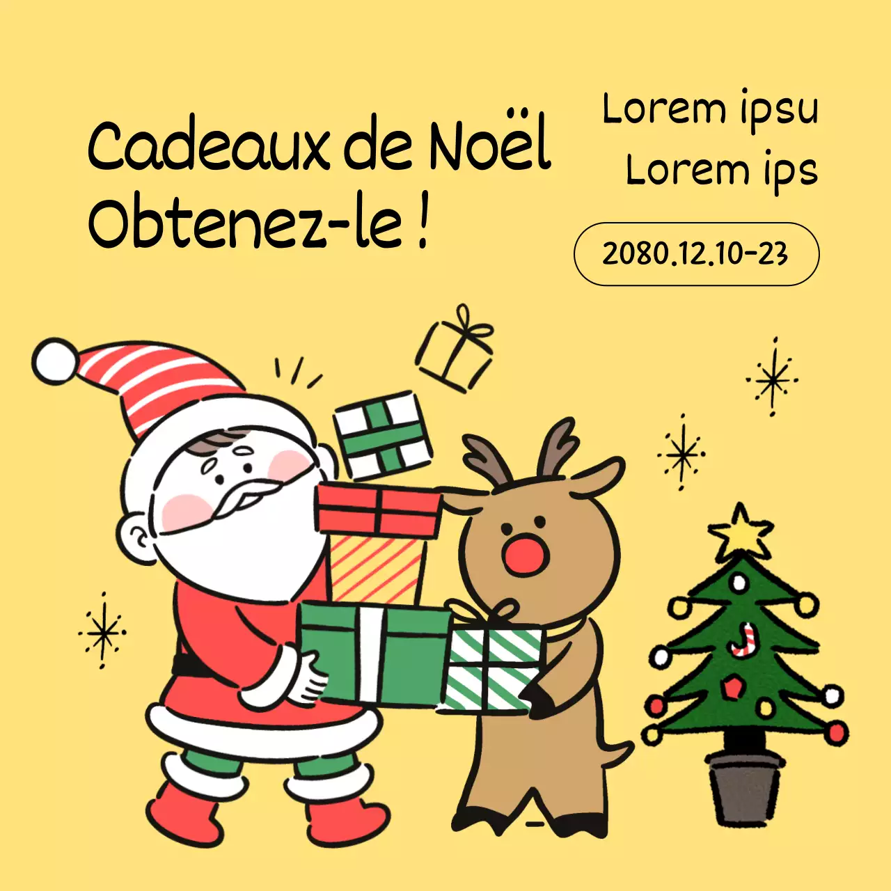 Une publicité pop-art pour les cadeaux de Noël en jaune et vert