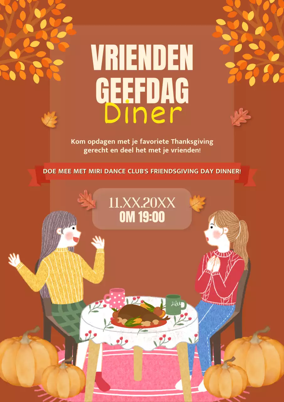 Oranje en bruin trendy uitnodiging voor vriendendag