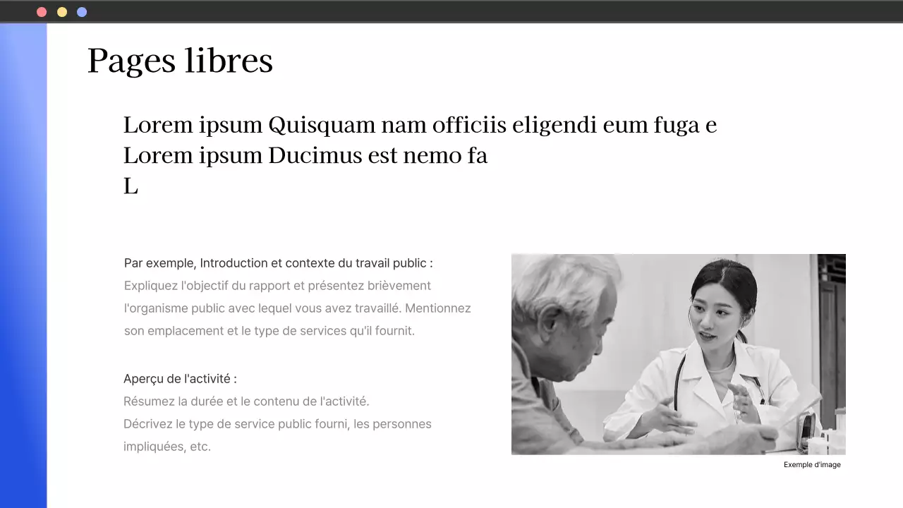 Rapports simples en bleu et blanc à l'usage du secteur public